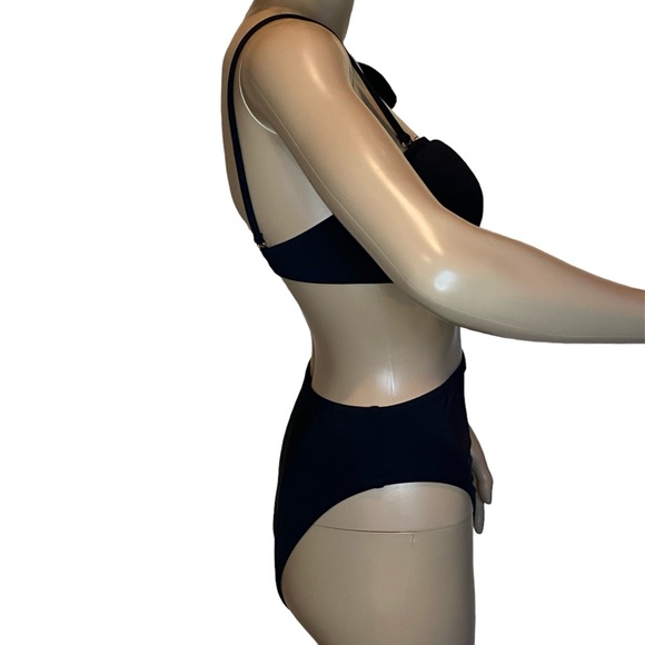 Shade & Shore One Shoulder Bow Side Cut-Out 1-Piece Swimsuit Black Sz Small NWT - Picture 7 of 12